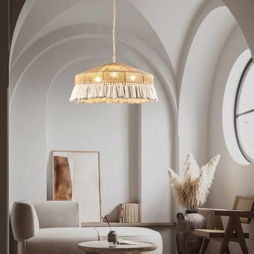 Large 3-Light Handwoven Rattan Pendant Light