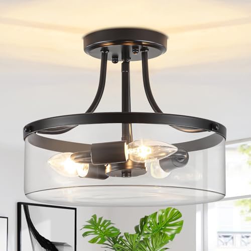 TOULMJ Black Modern Semi Flush Mount Ceiling Light