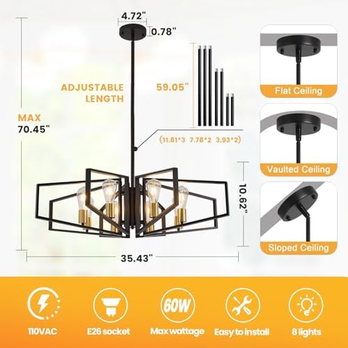 8-Light Black and Gold Chandelier