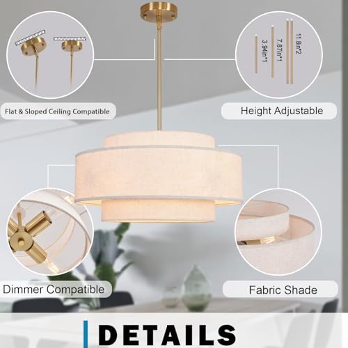 23.62" 6-Light Linen Drum Chandelier