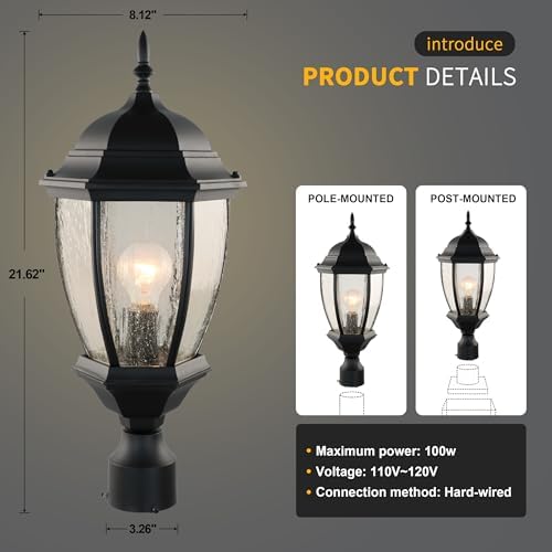 Outdoor 21" Aluminum Post Lantern, Seeded Glass