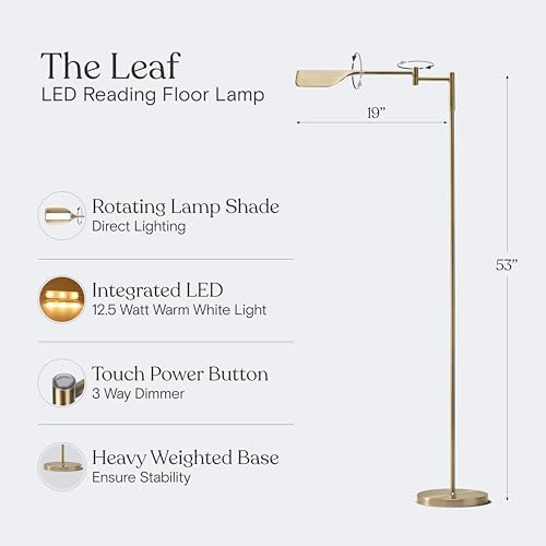 Brightech Leaf Pharmacy LED Reading Floor Lamp, Antique Brass