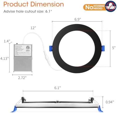 Meconard 12 Pack 6 Inch LED Recessed Lighting