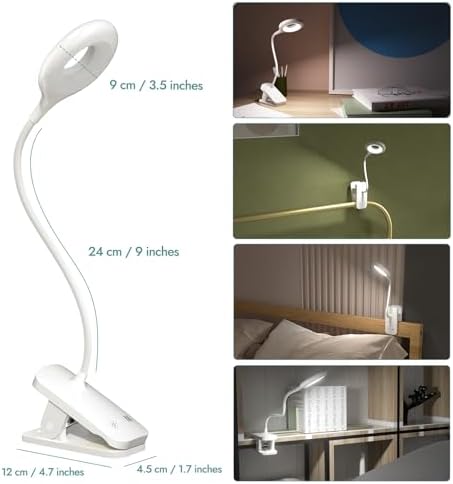 CUHIOY Rechargeable Clip-On Reading Lights, 2 Pack, White