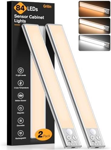 Gritin 10.2inch Under Cabinet Lighting Rechargeable 2 Pack