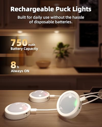 EZVALO RGB Rechargeable Puck Lights, 6 Pack