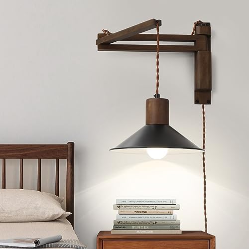 maesta Plug-in Wood Swing Arm Wall Sconce