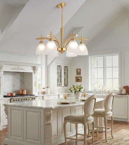 Q&S Antique Brass Gold 6-Light Chandelier