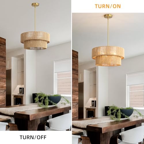 18'' Boho Rattan Chandelier Hand Woven Chandelier Light Fixture
