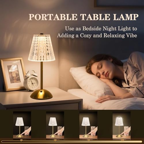 2 Pcs Rechargeable Cordless Table Lamps, Touch Dimming