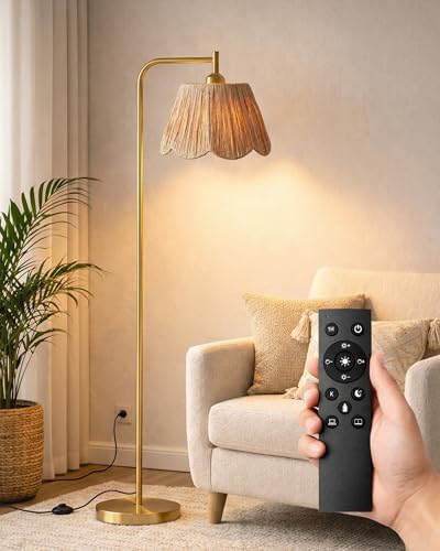JOOFO Brushed Gold Floor Lamp with Remote