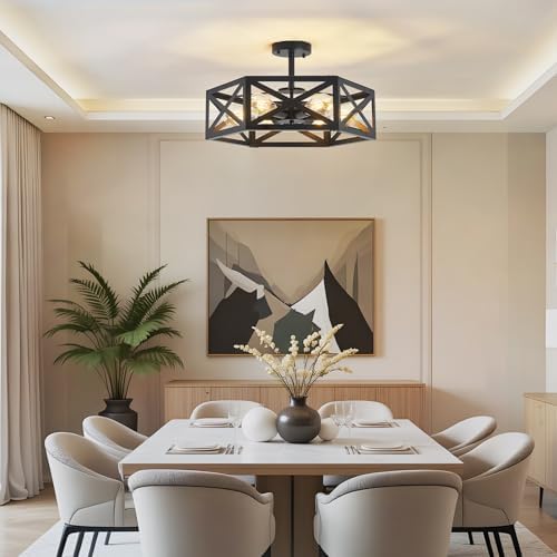 Black Semi Flush Mount Ceiling Light, 19.7"
