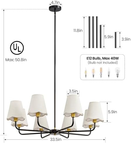 KAISITE 8-Light Black and Gold Chandelier