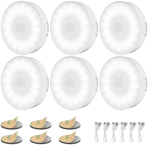 Cold White USB Rechargeable Motion Sensor Lights, 6 Pack