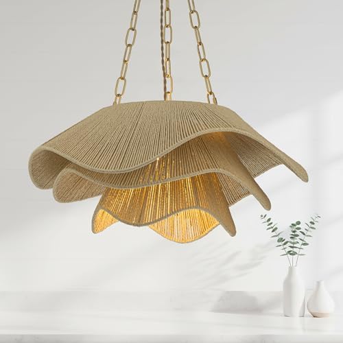 23-Inch Cream 1-Light 3-Tier Rattan Pendant Light