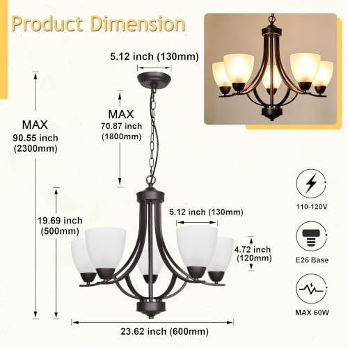 5-Light Alabaster Glass Chandelier, Oil-Rubbed Bronze