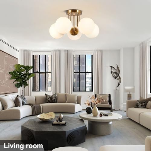 Bektas 5-Light Semi Flush Mount Ceiling Light, Brushed Gold