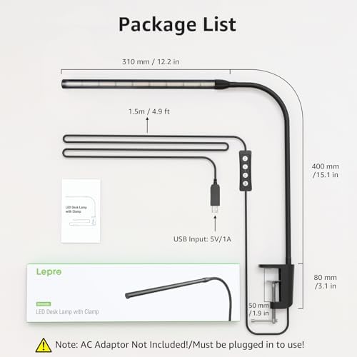 Lepro Clip-on Desk Lamp, 460LM 5W Black