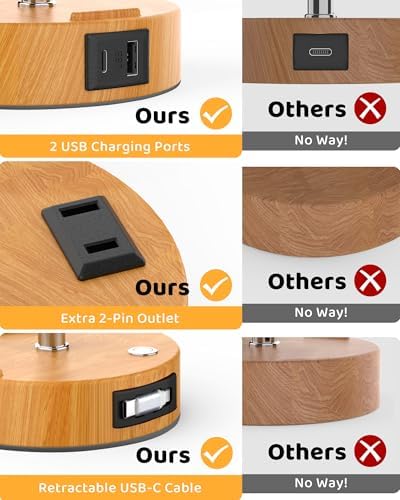 17.7" Touch Bedside Table Lamp with USB A+C