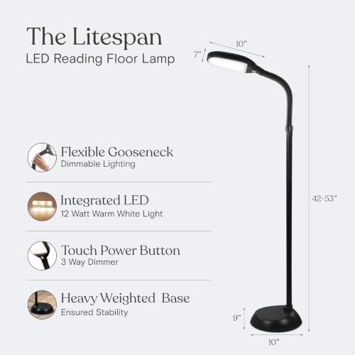 Brightech Litespan LED Floor Reading Lamp, Black