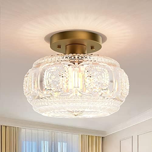 Globe Glass Semi Flush Mount Ceiling Light, Vintage Gold