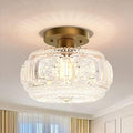 Globe Glass Semi Flush Mount Ceiling Light, Vintage Gold