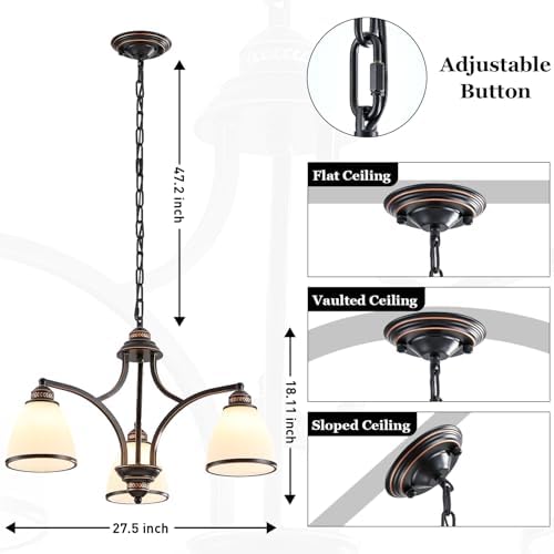 3-Light Rustic Chandelier with Frosted Glass Shades