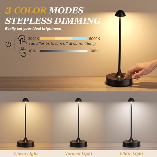 Cordless Rechargeable Table Lamp, Black, 2 Pack