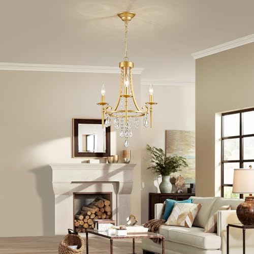 Small 3-Light Gold Crystal Chandelier