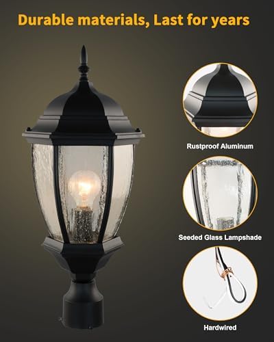 Outdoor 21" Aluminum Post Lantern, Seeded Glass
