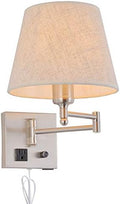 Satin Nickel Swing Arm Wall Sconce with USB Port