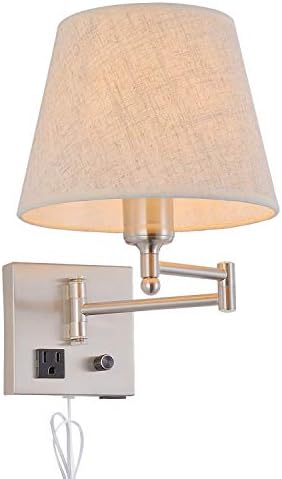 Satin Nickel Swing Arm Wall Sconce with USB Port