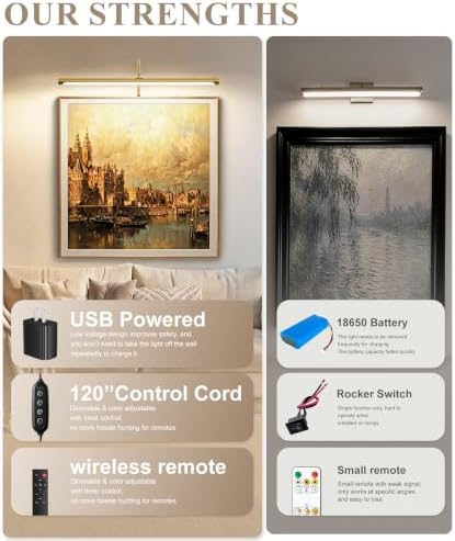 ZitoStory Dimmable Picture Light, Gold, 16 inch