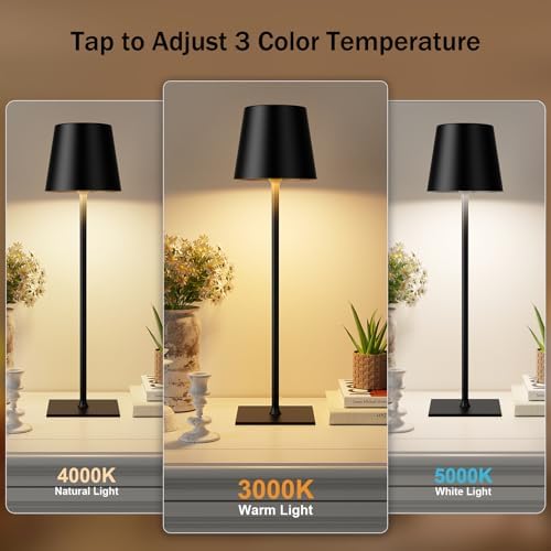 Kakanuo Cordless Rechargeable Table Lamp, Black, 2 Pack