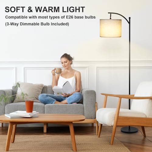 LALISU Standing Floor Lamp, Black Linen Shade