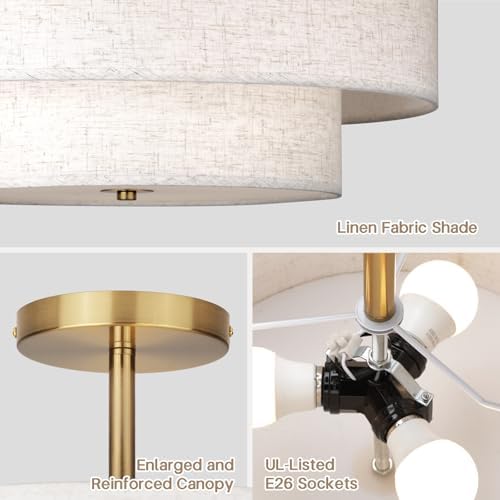 18 Inch Dual Drum Semi Flush Mount Ceiling Light, Gold