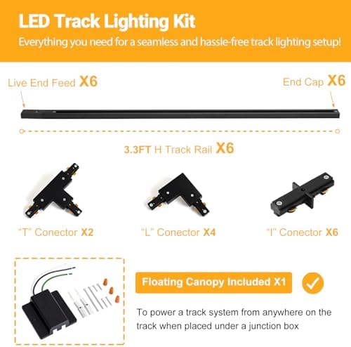20FT H Track Lighting Rails Kit, Black