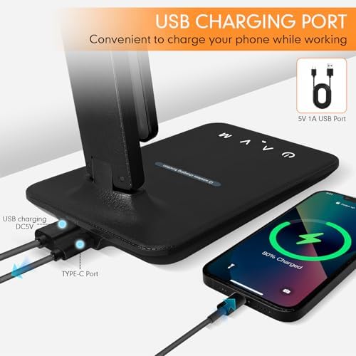 White crown LED Desk Lamp with 15W Wireless Charger & USB Port