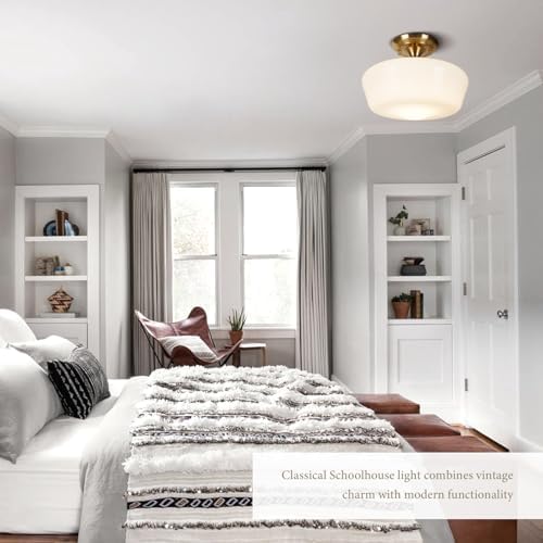 Schoolhouse Style 12" Gold Semi Flush Mount Ceiling Light