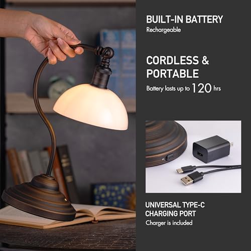 O'Bright Bankers Cordless Rechargeable LED Table Lamp, Bronze