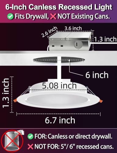 iLC 6 Inch Color Changing LED Recessed Lights, 6 Pack