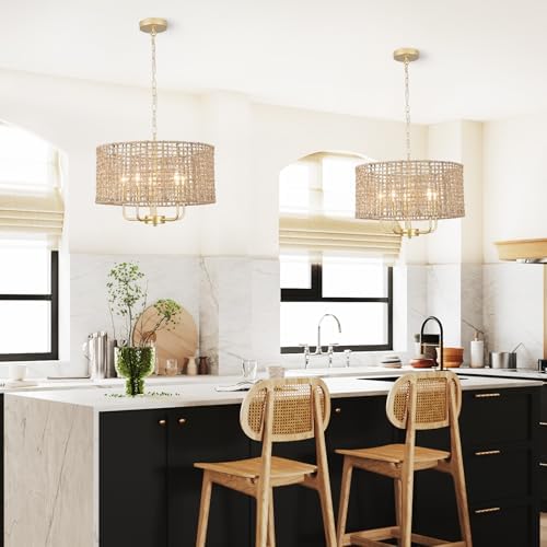 18.8'' 5-Light Farmhouse Rattan Chandelier