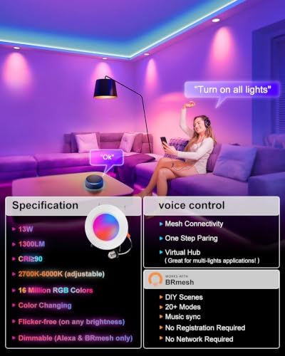 6 Inch Smart Color Changing LED Recessed Can Lights