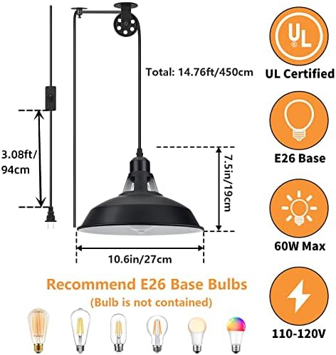 Lomoky Black Barn Plug-In Pendant Light, 2 Pack
