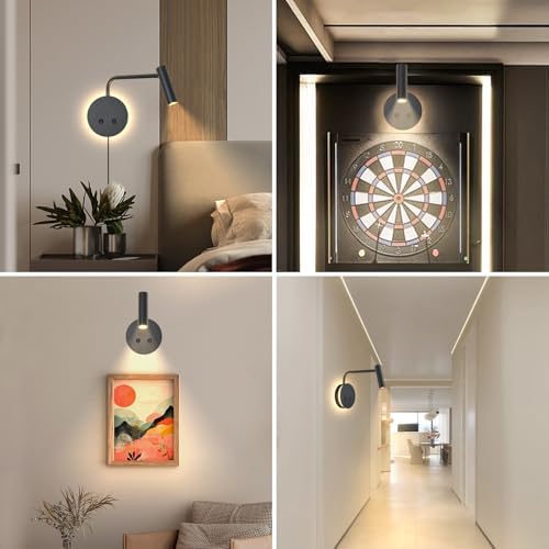 Matte Black Wall-Mounted Reading Light, 3000K