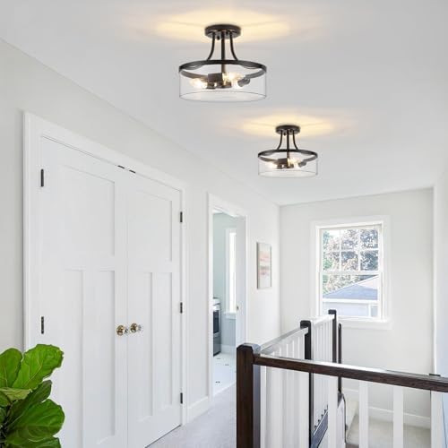 TOULMJ Black Modern Semi Flush Mount Ceiling Light