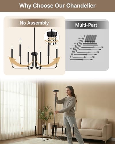 Yunnix 6-Light Black Farmhouse Chandelier
