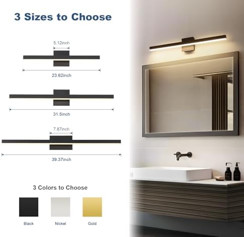 Joossnwell 31.5 Inch Black Bathroom Vanity Light