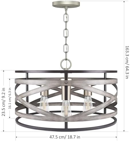 18.7" 3-Light Farmhouse Drum Pendant Light