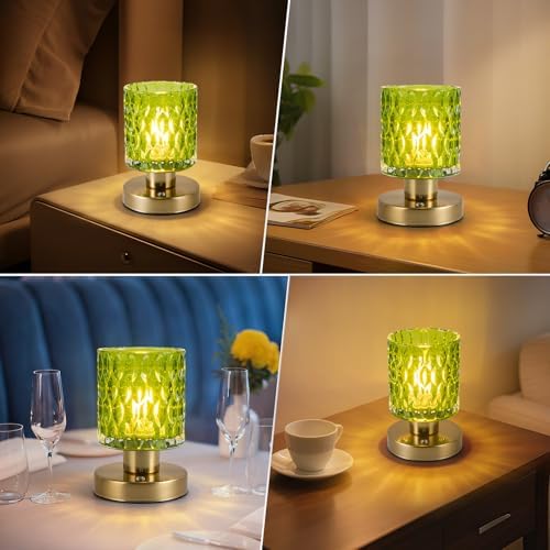Cordless Rechargeable Glass Table Lamp, Jade Green